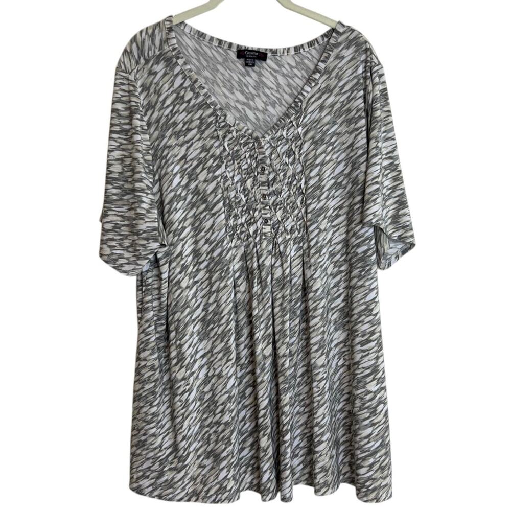 Cocomo Woman Abstract Print Knit Tunic Gray White Size 3X Short Sleeve